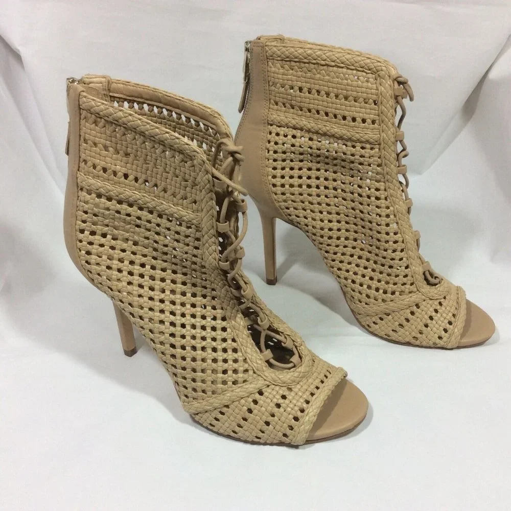 Sam Edelman Abbie Woven Heels Tan Strappy Exposed Back‎ Zip